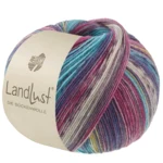 Lana Grossa Landlust Die Sockenwolle 619 Amarillo azafrán/Azul oscuro/-gris/Gris claro/Turquesa/Mora/Burdeos rayado