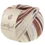 Lana Grossa Landlust Die Sockenwolle 726 Marrón negro/Marrón grisáceo/Crudo/Beige claro/Azul noche/Rojo oscuro/Gris claro