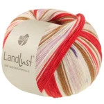 Lana Grossa Landlust Die Sockenwolle 725 Rojo oriental/Rojo fresa/Crudo/Marrón/Rosa/Violeta/Beige claro/Azul oscuro
