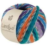 Lana Grossa Landlust Die Sockenwolle 821 Azul noche/Azul azur/Naranja/Verde mar/Violeta/Violeta oscuro/Blanco roto/Petróleo