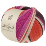Lana Grossa Landlust Die Sockenwolle 135 Marrón grisáceo/Fucsia/Écru/Terracota/Orquídea rayado