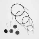 KnitPro Thin & Flex Cable, Negro Plata Swivel, 40–150 cm