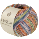 Lana Grossa Landlust die Sockenwolle Seide 336 Salmón/Naranja/Gris/Menta/Rosa/Amarillo limón/Gris azulado a rayas