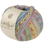 Lana Grossa Landlust die Sockenwolle Seide 331 Verde claro/-azul/Terracota/Vainilla/Ecru/Rosa antiguo/Gris claro a rayas