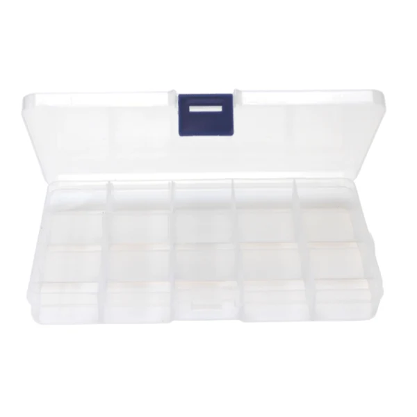 Caja de plástico con tapa Transparente 17,6 x 10 cm, 15 compartimentos -  Compra barato aquí