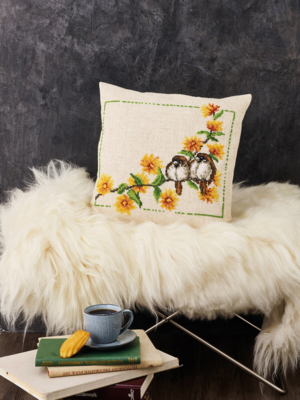 Kit de Bordado Ranunculus & Gorriones 40 x 40 cm