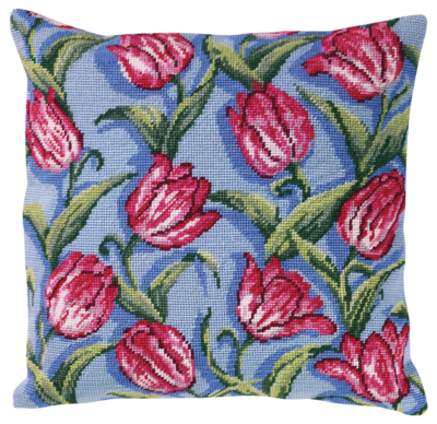 Kit de bordado Almohada de cañamazo tulipanes 40 x 40 cm