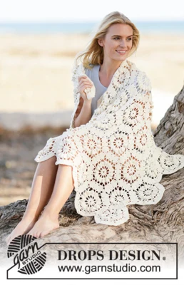 162-13 Sunshine by DROPS Design — Manta de ganchillo con hexágonos en DROPS Cotton Merino. Dos longitudes para elegir. — 1