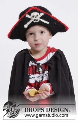 Extra 0-1073 Ahoy! by DROPS Design — Sombrero pirata. Edades: 1/2, 3/4, 5/6, 7/8 y 9/10 años; cabeza: 44/50, 50/52, 52/53, 53/54 y 54/55 cm. — 1