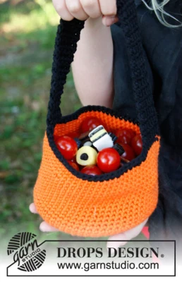 Extra 0-780 Trick or Treat! by DROPS Design — Pequeñas cestas de Halloween de unos 10–15 cm de diámetro. — 1