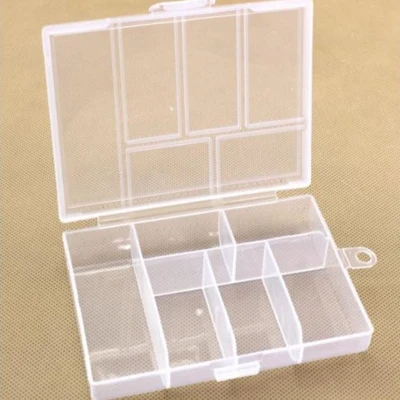 Caja de Plástico con Tapa, Transparente, 12x8,5 cm, 6 compartimentos