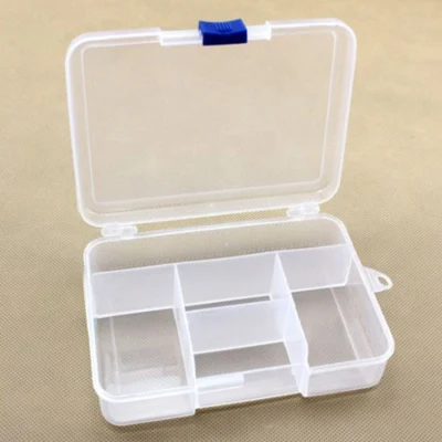 Caja de Plástico con Tapa, Transparente, 14,5x10 cm, 5 compartimentos