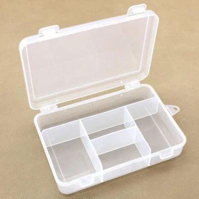 Caja de Plástico con Tapa, Transparente, 14x10 cm, 5 compartimentos