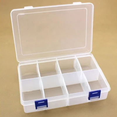 Caja de Plástico con Tapa, Transparente, 20x13,5 cm, 8 compartimentos