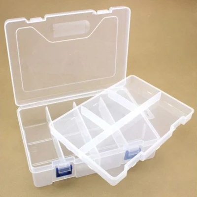 Caja de Plástico con Tapa, Transparente, 23x16 cm, 8 compartimentos