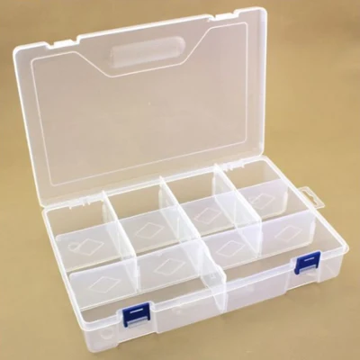 Caja de Plástico con Tapa, Transparente, 29,6x19,7 cm, 10 compartimentos
