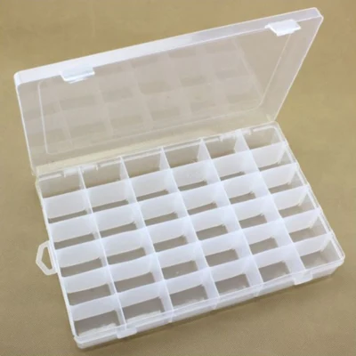 Caja de Plástico con Tapa, Transparente, 27,7x17,8 cm, 36 compartimentos