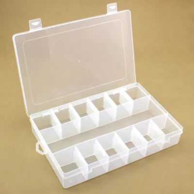 Caja de Plástico con Tapa, Transparente, 27,3x18,4 cm, 13 compartimentos