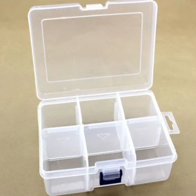 Caja de Plástico con Tapa, Transparente, 16,5x12 cm, 6 compartimentos