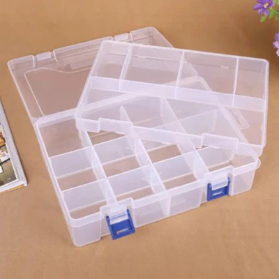 Caja de Plástico con Tapa, Transparente, 23x16 cm, 16 compartimentos