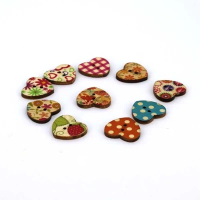 HobbyArts Botones de Madera Estampado de corazones, 22 mm, 10 piezas