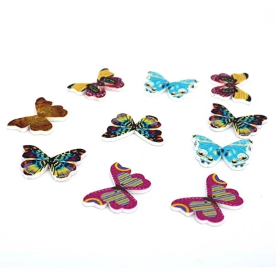 HobbyArts Botones redondos de madera estampados mariposa, 28 mm, 10 piezas