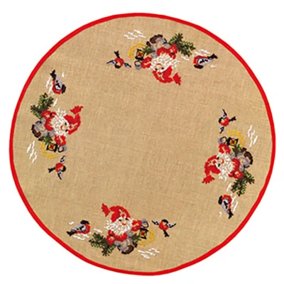 Paquete de bordado para alfombra de árbol de Navidad, Papá Noel y pájaros