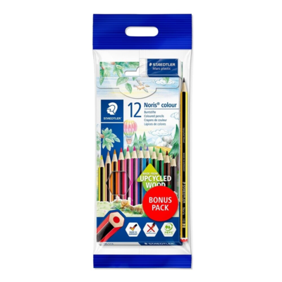 STAEDTLER Noris Club Lápices de Colores + Lápiz y Goma de Borrar, 12 + 2 piezas