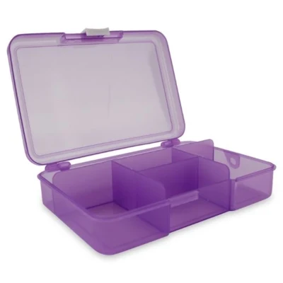 Caja de Plástico con Tapa Morado 14,5 x 10 cm, 5 compartimentos