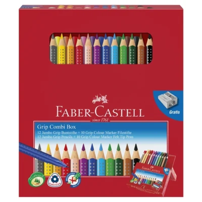 Faber-Castell Jumbo Grip 12 Lápiz de color + 10 rotuladores