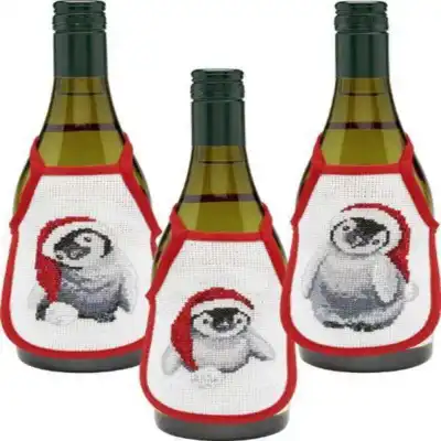 Juego de Bordado de delantal de pingüino para botellas de vino