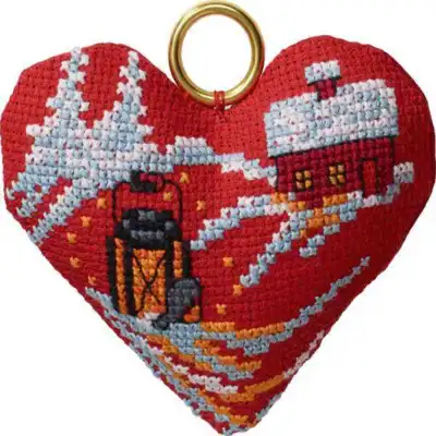 Kit de bordado Casa con linterna colgante en un corazón de Navidad