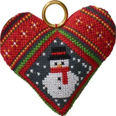 Kit de bordado Muñeco de nieve colgante en corazón de Navidad
