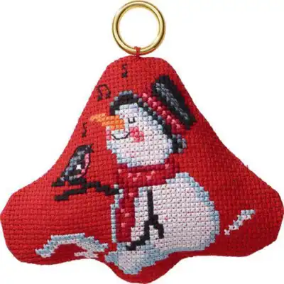 Kit de bordado Muñeco de nieve con pájaro en una campana colgante para Navidad