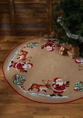 Kit de bordado de la alfombra del árbol de Navidad Santa Claus con reno