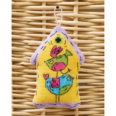 Casa para pájaros amarilla 2 pájaros 7x9cm