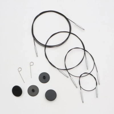 KnitPro Thin & Flex Cable, Negro Plata Swivel, 40–150 cm