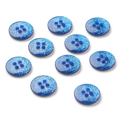 LindeHobby Botones con Purpurina, Azul, 12 mm, 10 uds
